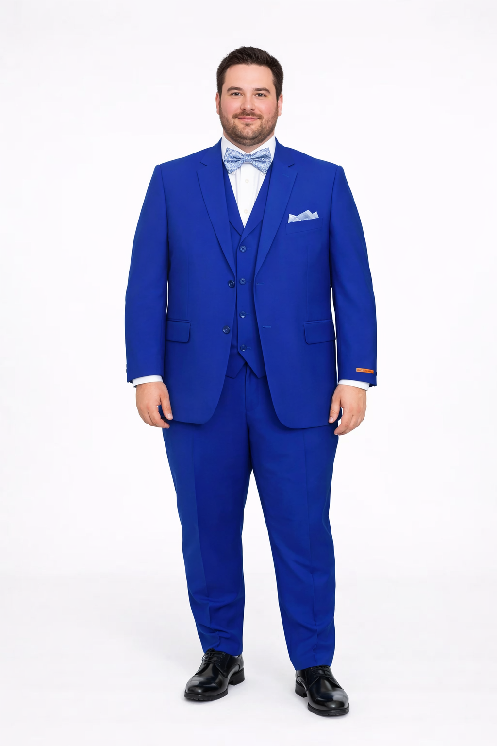 Poplin Fabric Pacelli 3pc Royal Blue Suit CAMERON-10011 Classic Fit Pleated Pants Athletic Cut