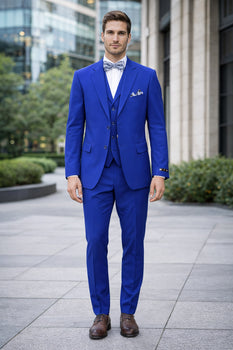 Poplin Fabric Pacelli 3pc Royal Blue Suit CAMERON-10011 Classic Fit Pleated Pants Athletic Cut