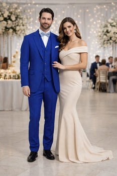 Poplin Fabric Pacelli 3pc Royal Blue Suit CAMERON-10011 Classic Fit Pleated Pants Athletic Cut