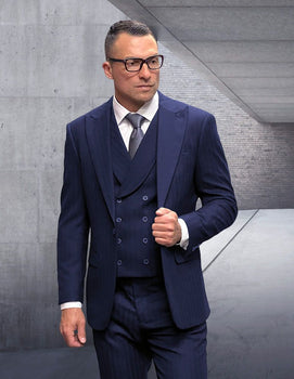 Statement Men's 3 Piece 100% Wool Plaid Suit - Modern Fit
