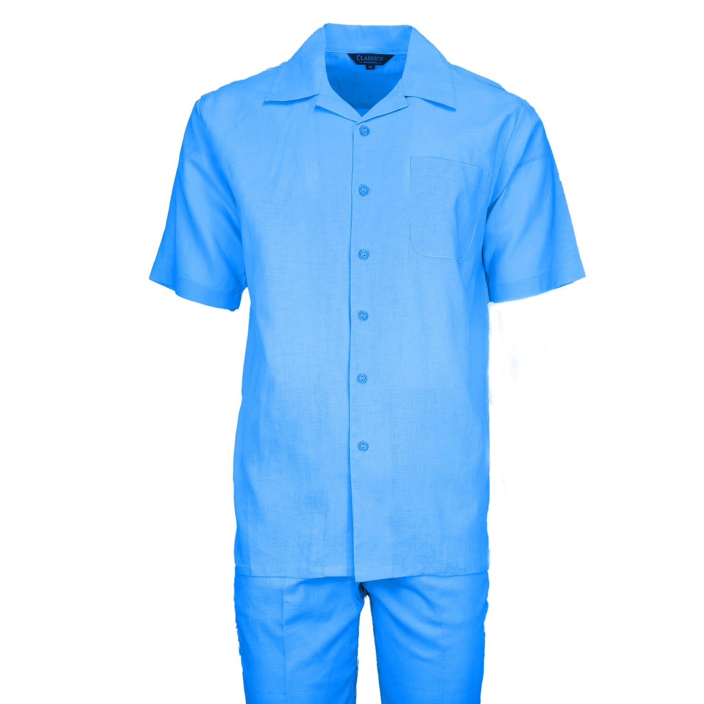 Mens Powder Blue Linen Casual Suit Set Modern Fit