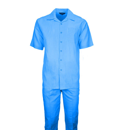 Mens Powder Blue Linen Casual Suit Set Modern Fit