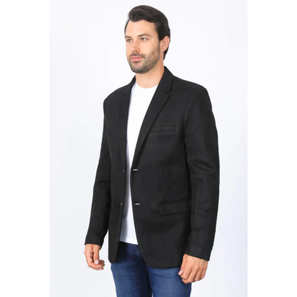 Mens Double Button Faux Suede Black Blazer
