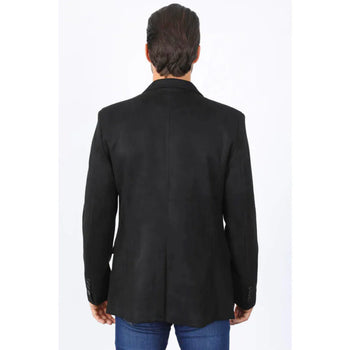 Mens Double Button Faux Suede Black Blazer