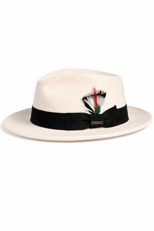 Gangster 100% Australian Wool Crushable Mens Fedora Hat - Removable Feather Gangster White/Black Mens Fedora Hat