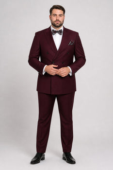 Men's Designer Double Breasted Wool Suit in Burgundy