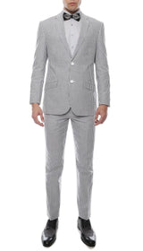 Men's Slim Fit Two Button Black Seersucker Suit