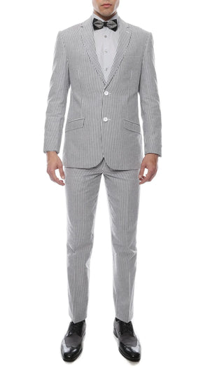 Men's Slim Fit Two Button Black Seersucker Suit