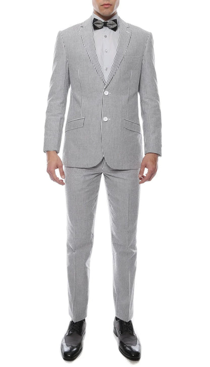 Men's Slim Fit Two Button Black Seersucker Suit