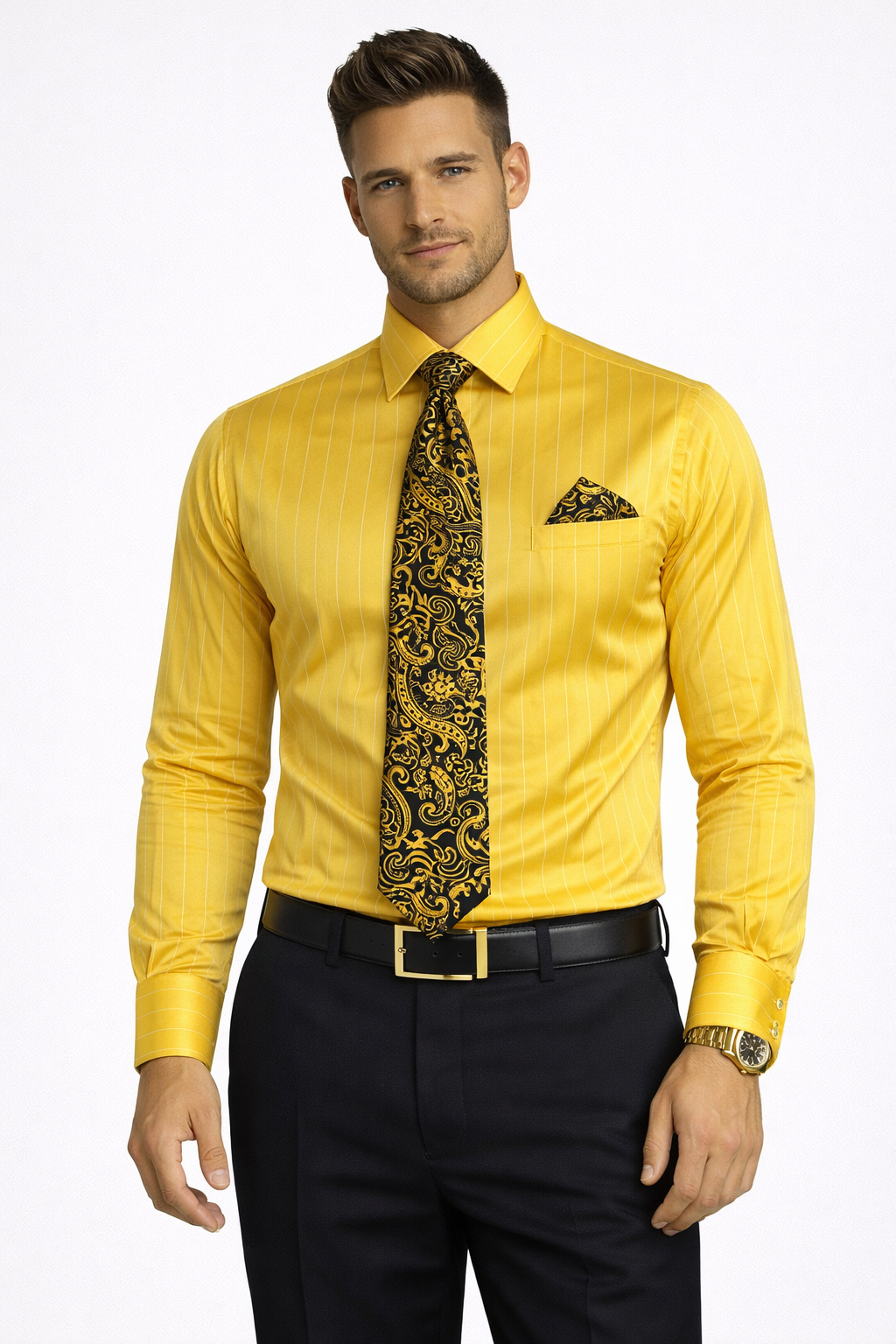 Gold Colorful Men'S Dress Shirt - Image 7