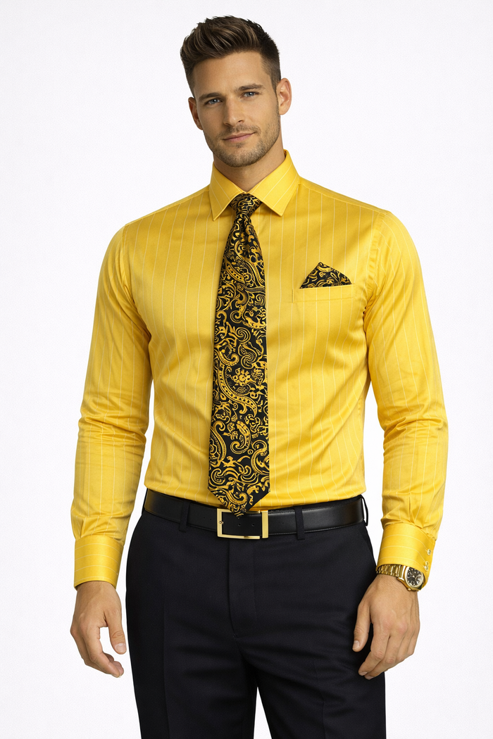 Gold Colorful Men'S Dress Shirt - Image 7