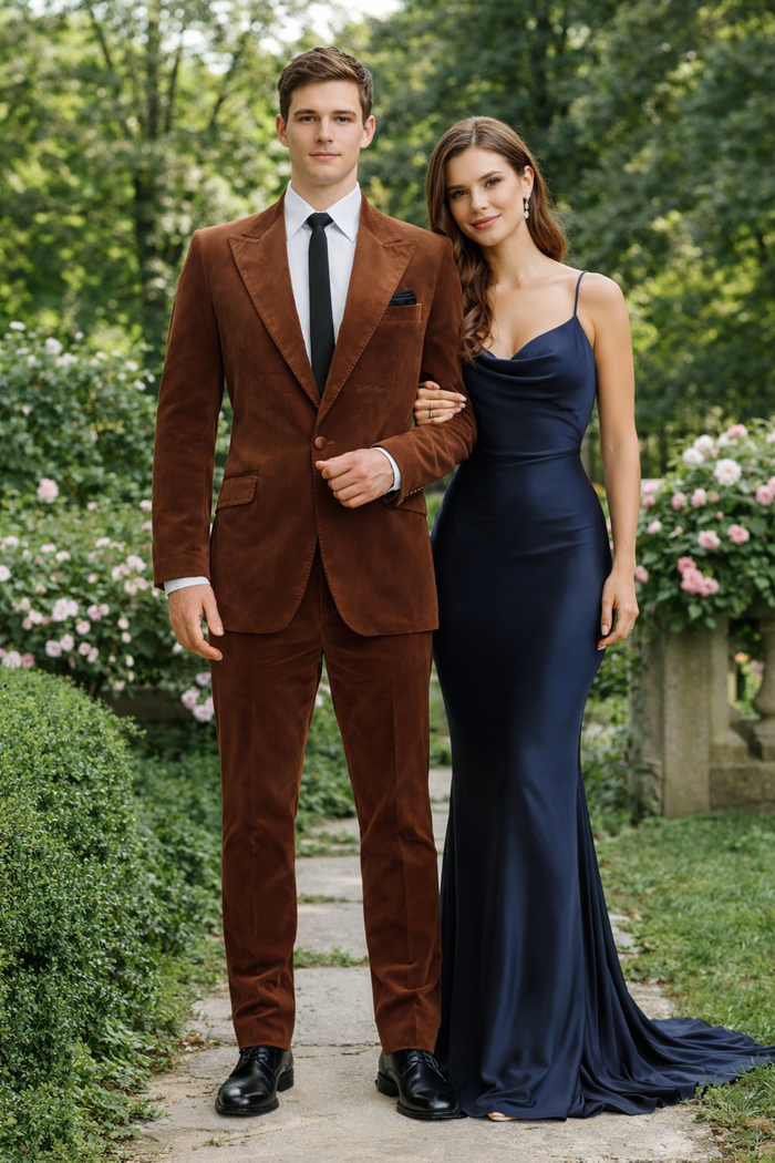 Mens Brown Velvet 2-Piece Suit – Luxury Slim Fit Formal Blazer and Pants Set in Rust Copper Color - Image 6