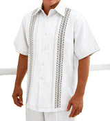 Pronti Men's White Guayavera Shirt Pants Outfit Tropical Set SP8603
