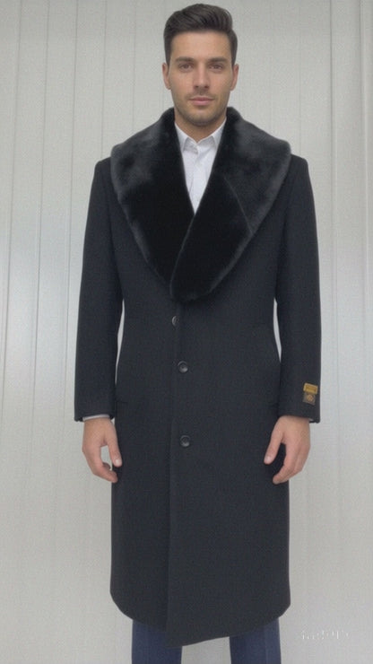 Mens Full Length and Cashmere Overcoat - Winter Topcoats - Black Coat
