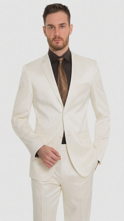 Shiny Sharkskin Metallic 2 Button Suits Off-White