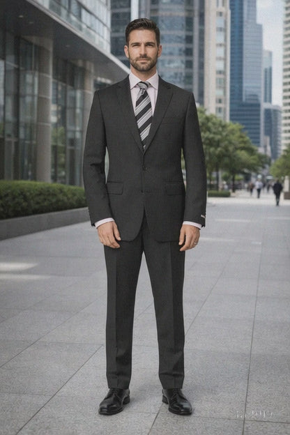 Mix and Match Suits Men's Quality 2 Buttons Portly Suits Solid Black Executive Fit Suit - Mens Portly Suit