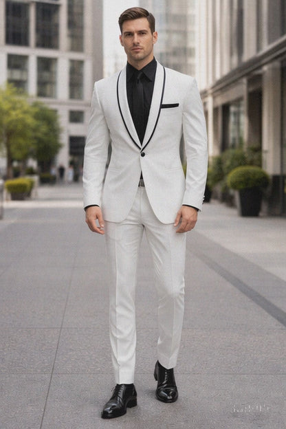 1 Button White Shawl Lapel Black Shirt Tuxedo