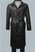 Men’s Black PU Belted Trench Coat – Long Leather Look Overcoat Full length