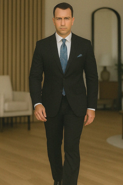 Black Extra Fine Poly-Rayon Summer Light Weight Fabric Cheap Priced Business Suits Clearance Sale