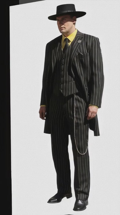Black and Gold Stripe Suits - Vested Suit Modern Fit