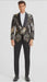 Men’s Black and Gold and Silver Floral Jacquard Blazer with Satin Shawl Lapel Tuxedo Suit With Black Pants with Bowtie