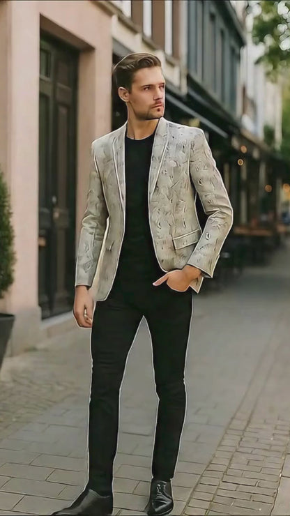 Men’s White Snake Print Blazer – Exotic Slim Fit Party and Fashion Jacket - Alligator crocodile print