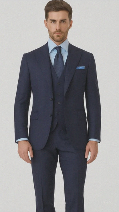 Steve Harvey Suits Clothing line - Steve Harvey Suits Mens Peak Lapel Modern Fit - No Pleated Pants Designer Brand Navy 3 Piece Vested Chest Pocket Suit