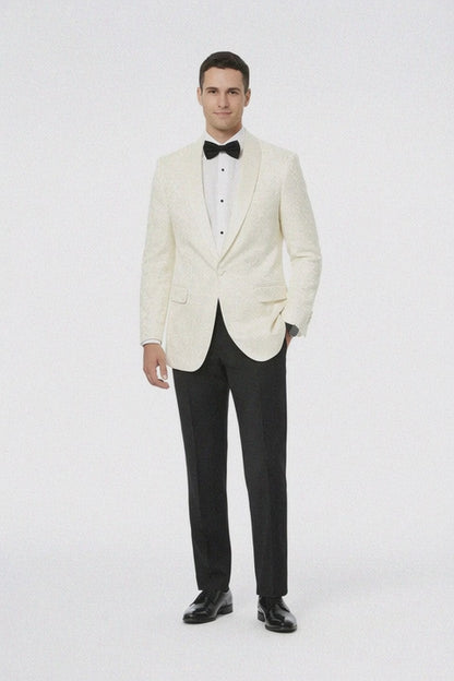 Ivory Paisley Shawl Lapel Tuxedo Jacket – Elegant Men’s Wedding & Prom Wear