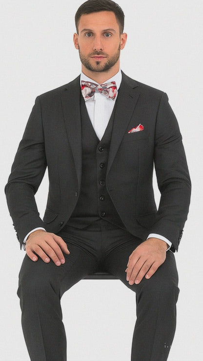 Vitali Brand Suits - Slim Fit Suit - Fitted Suit Men's Vent 2 Button Sharkskin Shiny Vested 3 Piece Suit Charcoal Online Discount Fashion Sale