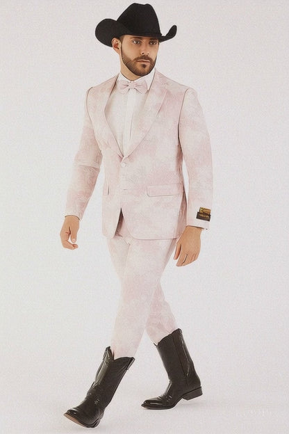 Package Package Combo Mens Pink Suit - Paisley Fancy Floral Suits with Matching Bowtie