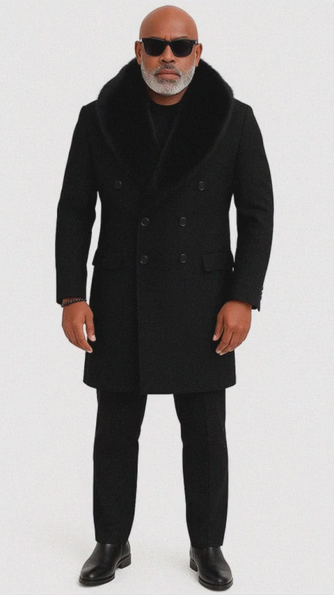  Black Double-Breasted Overcoat