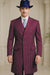 Mens Burgundy Pinstripe Suit – Classic Long Coat Style with White Stripes