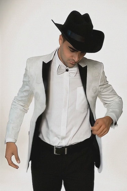 Men's Flashy Fancy Satin Shiny Tuxedos Dinner Jacket Blazer Paisley Sportcoat Silky Satin Stage Fancy Stage Party Dance White/Black