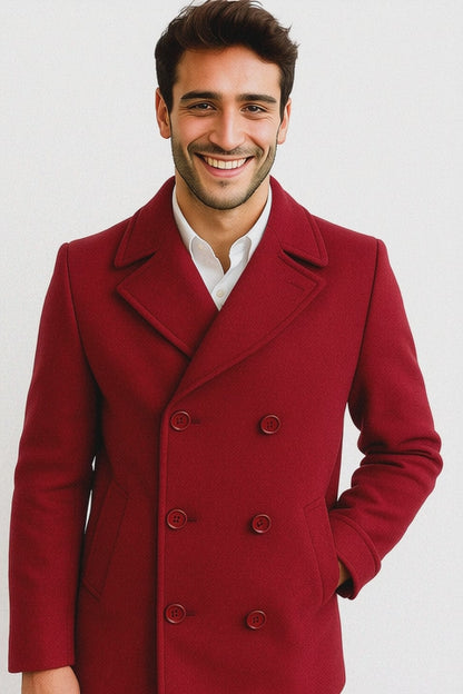 Men's Big & Tall Wool Peacoat - Classic Double Breasted Overcoat Style