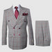 Suits With Baggy Pleated Pants - Wide Leg Pants 100% Wool - Classic Fit in Color Grey with Red Plaid by Rossiman