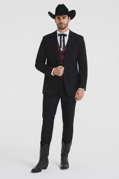 Smoking Traje - Esmoquin - Smoking Para Hombre - Two Button Peak Western Black Tuxedo