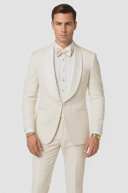 White Shawl Collar Paisley Suit Jacket and Matching Pants