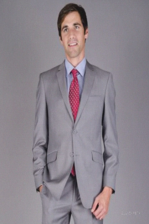 Men's Slim Fit Light Grey Sharkskin 2-Button Suit