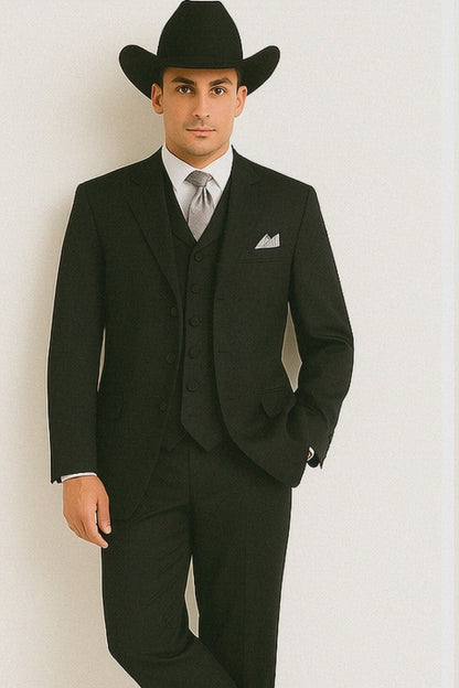 Classic Long Solid Black Fashion Suits