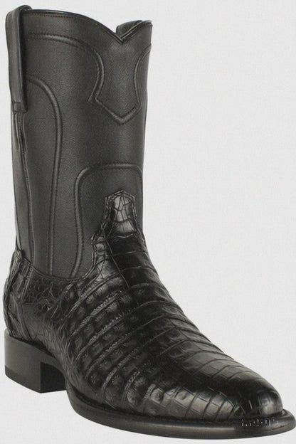 Black Caiman Belly Roper Boots