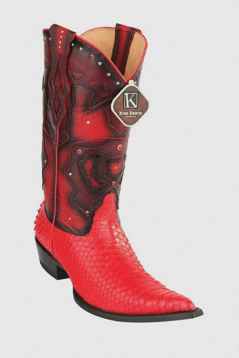 Men's King Exotic Boots Genuine Python 3x Toe Red