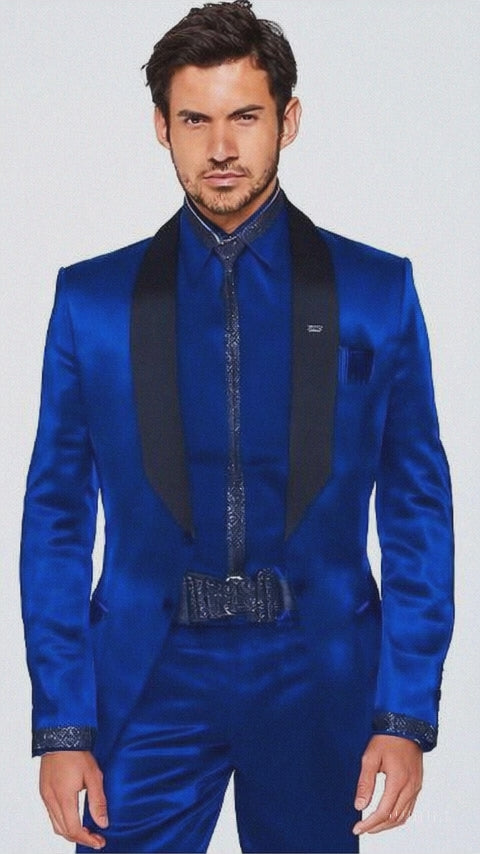 Sateen Fabric Suit - Royal Blue