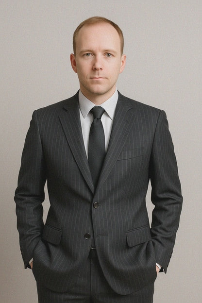 Dark Navy Wide Pinstripe 2 Button Men's Suit - Dark Blue Suit