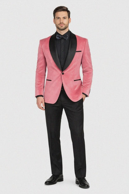Mens Shawl Lapel One Button Pink Colour