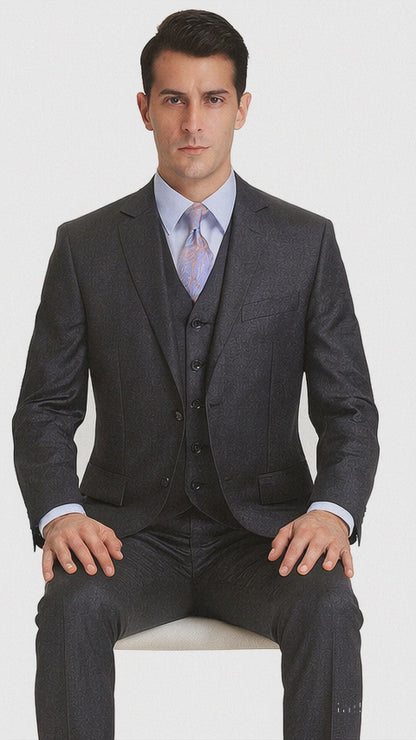 Vitali Brand Suits - Men's Dark Navy 3 Pieces Modern Sheen Sharkskin Design Suit