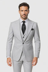 Grey One Button 3 Piece Suit by Rossiman 