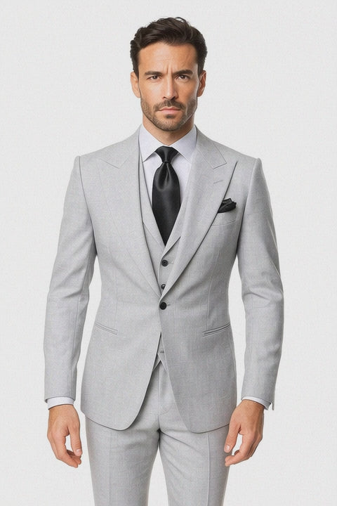 Grey One Button 3 Piece Suit by Rossiman 