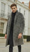 Men’s Luxury Long Grey Faux Fur Coat – Winter Overcoat with Animal Print Design
