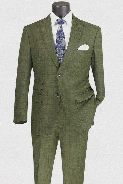 Windowpane Suit 2 Piece in Olive