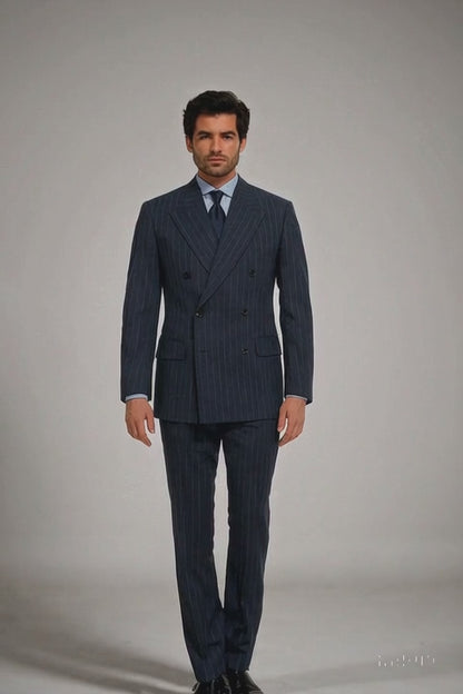 Men’s Kingsman Harrys Blue Pinstripe Double Breasted Suit, Formal Business Dress Suit